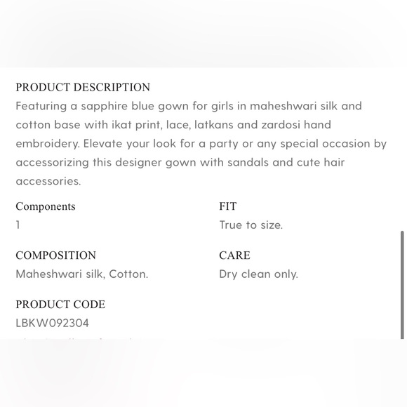 RARE Little Brats Sapphire Maheshwari Silk Ikat  Embroidered Gown - Size 1-2 - Picture 8 of 9